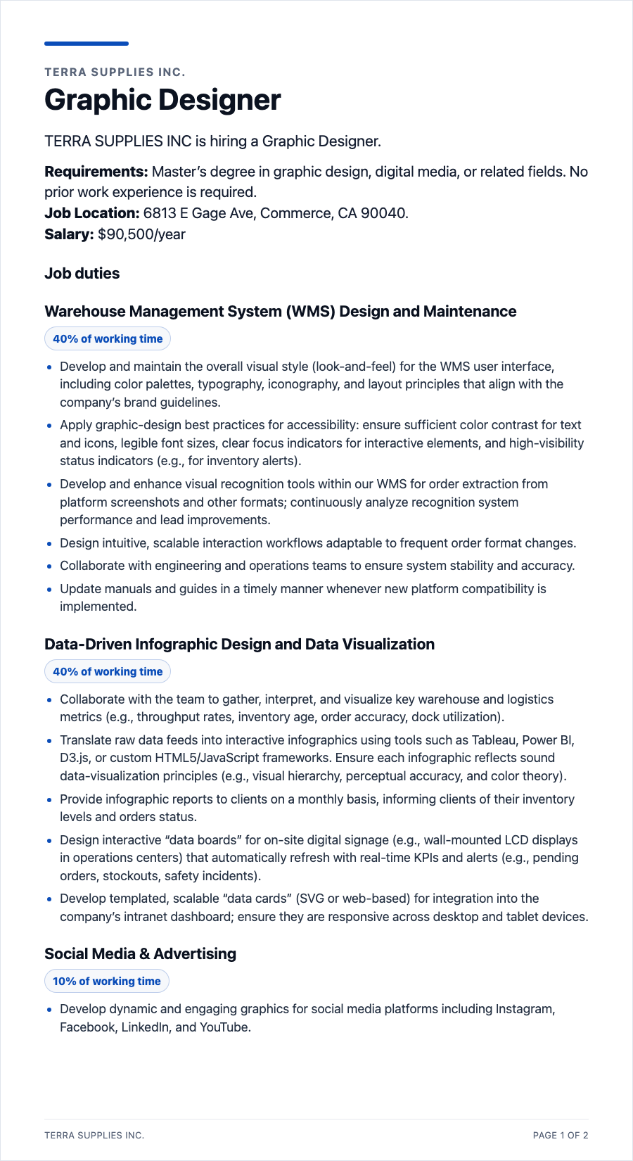 Graphic Designer job posting, page 1