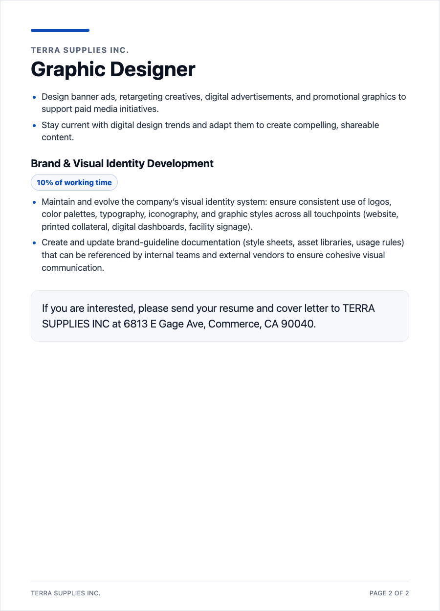 Graphic Designer job posting, page 2